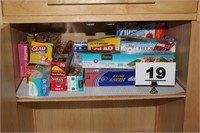 SHELF OF KITCHEN ITEMS