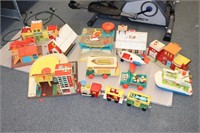 Large Lot of Vintage Fisher Price Buildings, ETC,