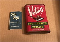 TIP TOP CIGARETTE PAPER AND VELVET  TABACCO TIN
