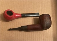 OLD LEATHER SMOKING PIPE AND  RED PIPE