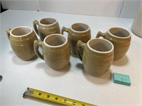 6 Vtg Uhl Stoneware Mugs, One Cracked