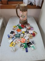 GERMAN BEER STEIN W/ LARGE ASST MATCH BOOKS