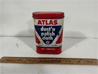 Atlas dust n polish cloth vintage can advertising