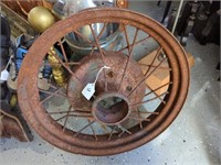 Rustic Metal Wheel Yard Art