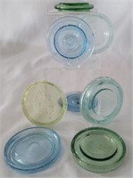 LOT OF EIGHT EARLY COLOURED FRUIT JAR LIDS