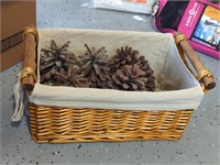 Decorative Wicker Basket with Pine Cones