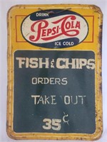 EARLY TIN PEPSI FISH N CHIPS SIGN