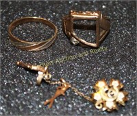 10k assorted jewelry, rings & pins, 10 grams