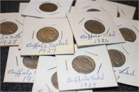 15 Buffalo nickels, '26, 27, 28, 29