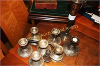 10 pcs. sterling weighted candle stands & vases