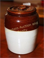 4" tall brown/white stone jar w/lid