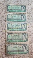 (5) Canadian Dollar Bills