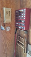 BBQ Utensils, Clock, Supply Cabinet
