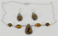 Tiger Eye Pendant Chain w/ Matching Hook Earrings