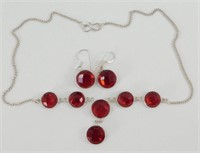 Red Aqua Mystic Necklace & Earrings