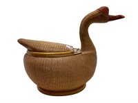 Shanghai Wicker Goose with Hinged Lid