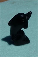 Carved Gemstone Obsidian Dolphin 1 1/2"