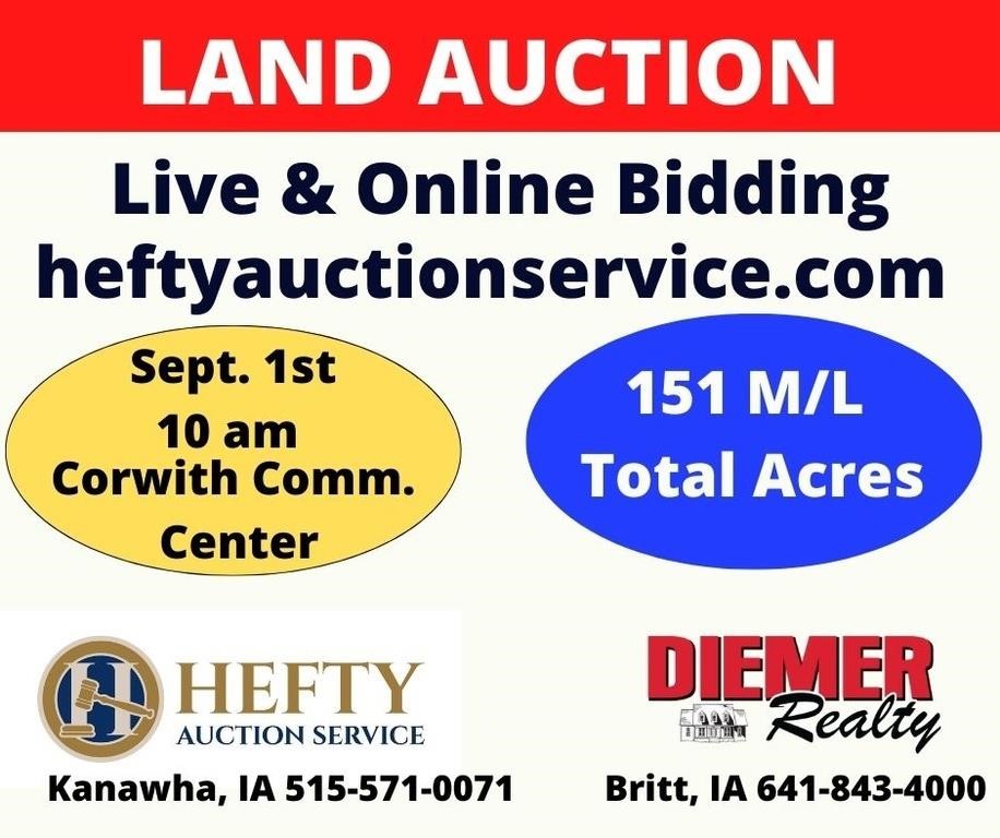 Kossuth County Land Auction Sept 1st at 10am