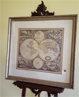Framed World Map w/ Nautical Art Decor Print