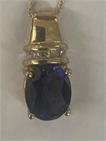 Large Sapphire Necklace 10k  w/Diamonds