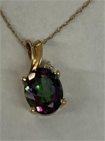 Rainbow Topaz Necklace 10k w/Diamond
