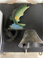 Cast iron bell w/ Fish. 13in long.