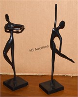 2 Modernist Black Cast Metal Ballerina Figurines!