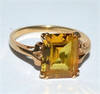 Art Deco 10K Yellow Crystal Topaz Ring Size 5