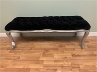 Silvered Wood Button Tufted Bench, 3'9" w.