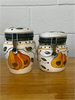 2 hand painted canisters