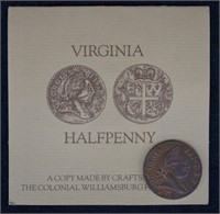 1773 Virginia Halfpenny Colonial America Replica