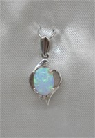 Sterling Silver Opal Pendant w/ Zirconium Accent