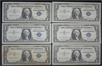 1957 $1 One Dollar Silver Certificates; 7 Pcs