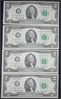 1976 $2 Dollar Bills Seqential Serial #'s Uncicula