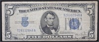 1934-D Large Blue Seal $5 Five Dollar Silver Certi