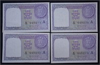 India $1 Ruppe Banknotes; 3 Pcs, Uncirculated