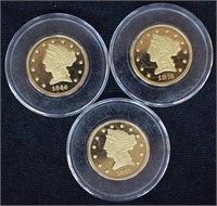 24K Gold Clad Liberty Head Eagle Tribute Proofs, 3