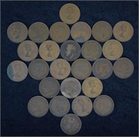 Antique Great Britain Copper Penny Coins; 26 Pcs