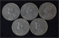 King George Canada 5 Cent Coins; 5 Pcs.