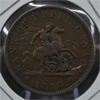 1850 Upper Canada 1 Penny Token $Money