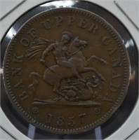 1857 Upper Canada 1 Penny Token $Money