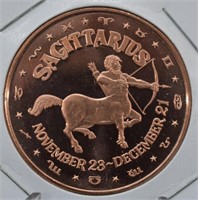 .999 One Ounce Copper Sagittarius Zodiac Proof Coi
