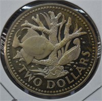 1974 Barbadoes Coral Reef Fish Proof $2 Coin