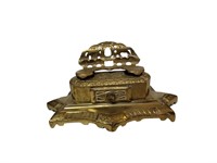 Victorian Brass Inkwell w/ Stamp Drawer