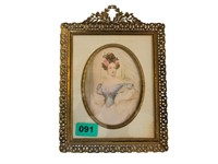 Vintage Beautiful Lady in Brass Ornate Frame