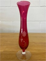 Antique Cranberry Red Bud Vase Etched