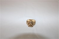 14 KT MEN'S GOLD LION HEAD RING WITH GEMS TW 10 GM