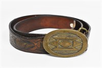 Brass Belt Buckle with Buffalo Nickel Belt