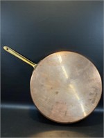 14 1/2" Copper Crepe Pan, Tin Lined w/ Brass