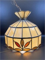 Mid Century Slag / Stained Glass Hanging Light,